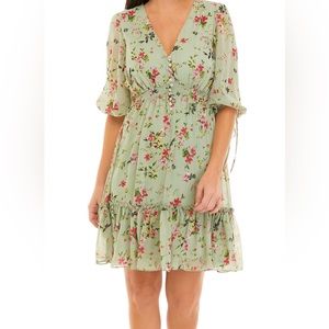 NWOT!! Women's 3/4 Sleeve V-Neck Floral Chiffon Dress